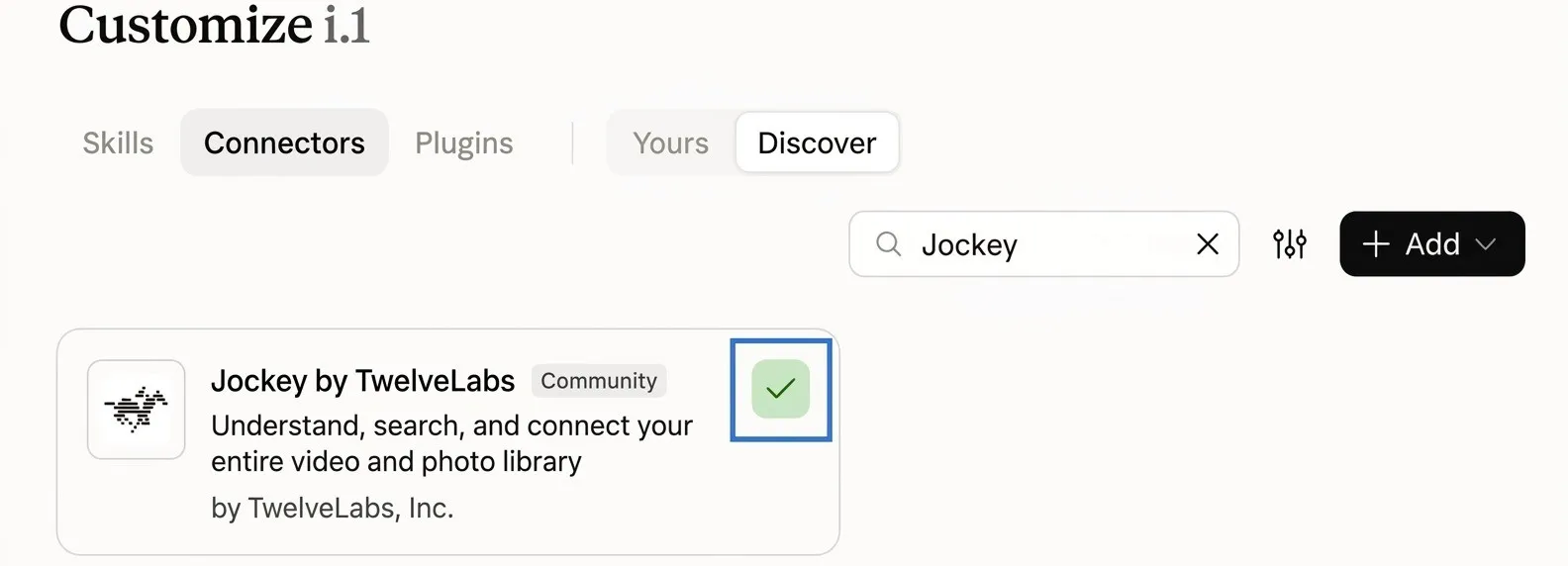 The Jockey connector showing a green check mark